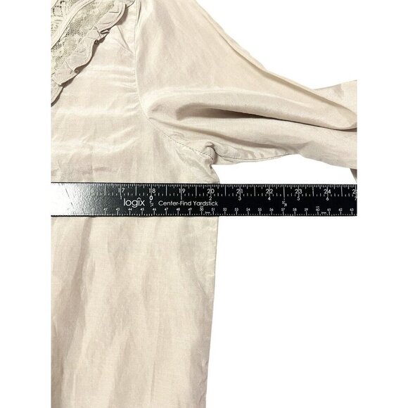 Vtg Old Navy Peasant Top Women L Beige Lace Boho Ruffle Cottagecore Silk Blend - Picture 9 of 10